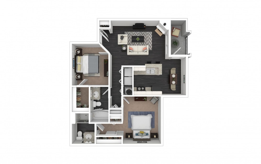 Cambridge - 2 bedroom floorplan layout with 2 baths and 959 square feet.