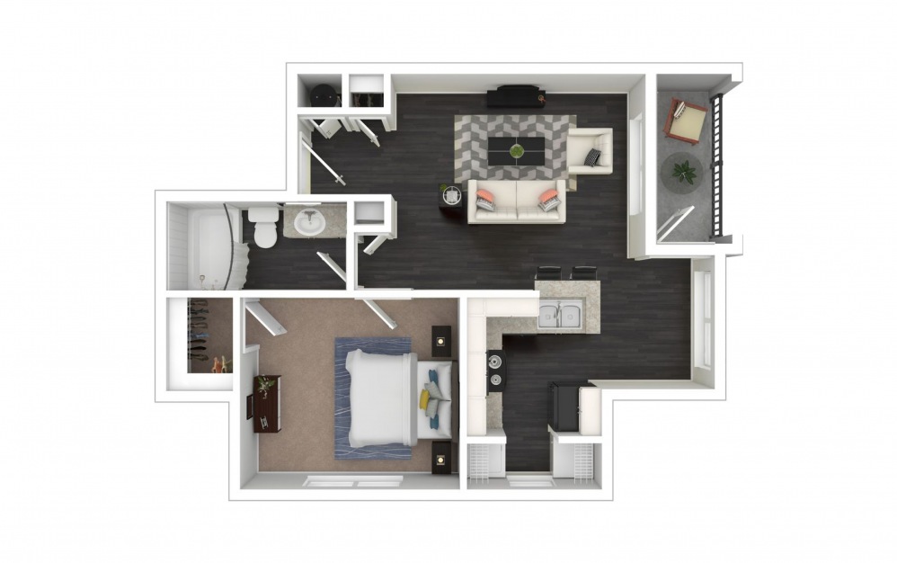 Chelsea - 1 bedroom floorplan layout with 1 bath and 646 square feet.