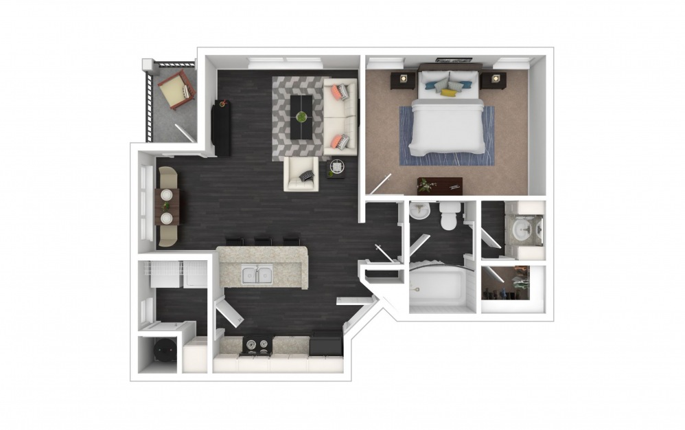 Emerson - 1 bedroom floorplan layout with 1 bath and 655 square feet.