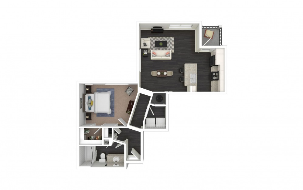 Hamilton - 1 bedroom floorplan layout with 1 bath and 719 square feet.