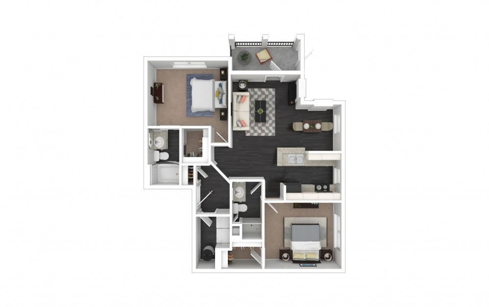 Kensington - 2 bedroom floorplan layout with 2 baths and 988 square feet.
