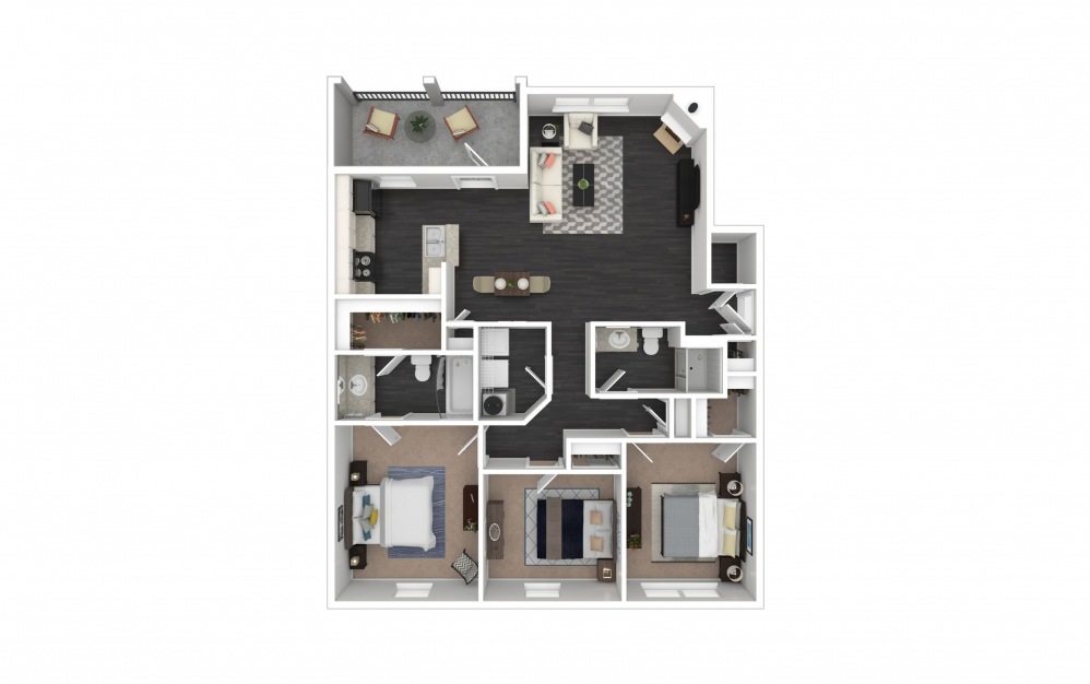 Manchester DN - 3 bedroom floorplan layout with 2 baths and 1170 square feet.