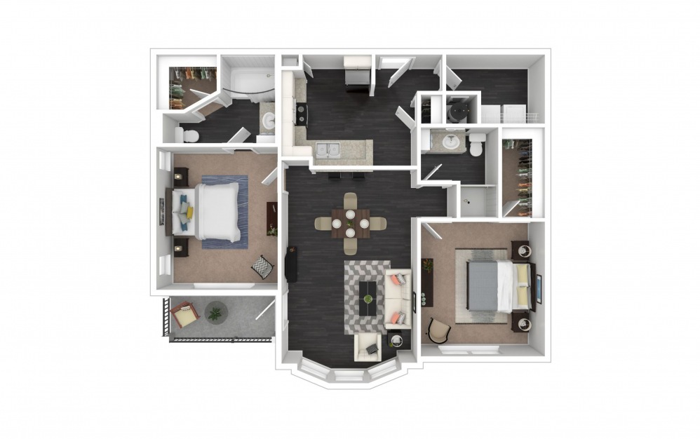 Middleton 1 - 2 bedroom floorplan layout with 2 baths and 992 square feet.
