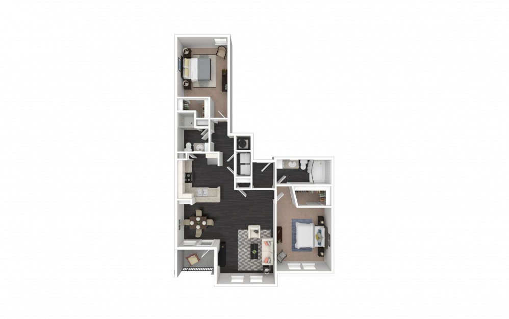 Overton - 2 bedroom floorplan layout with 2 baths and 1055 square feet.