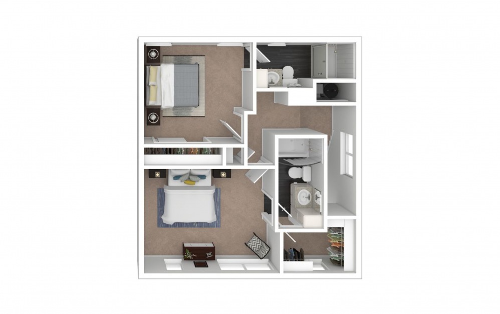 Parker - 2 bedroom floorplan layout with 2.5 baths and 1151 square feet. (Floor 2)