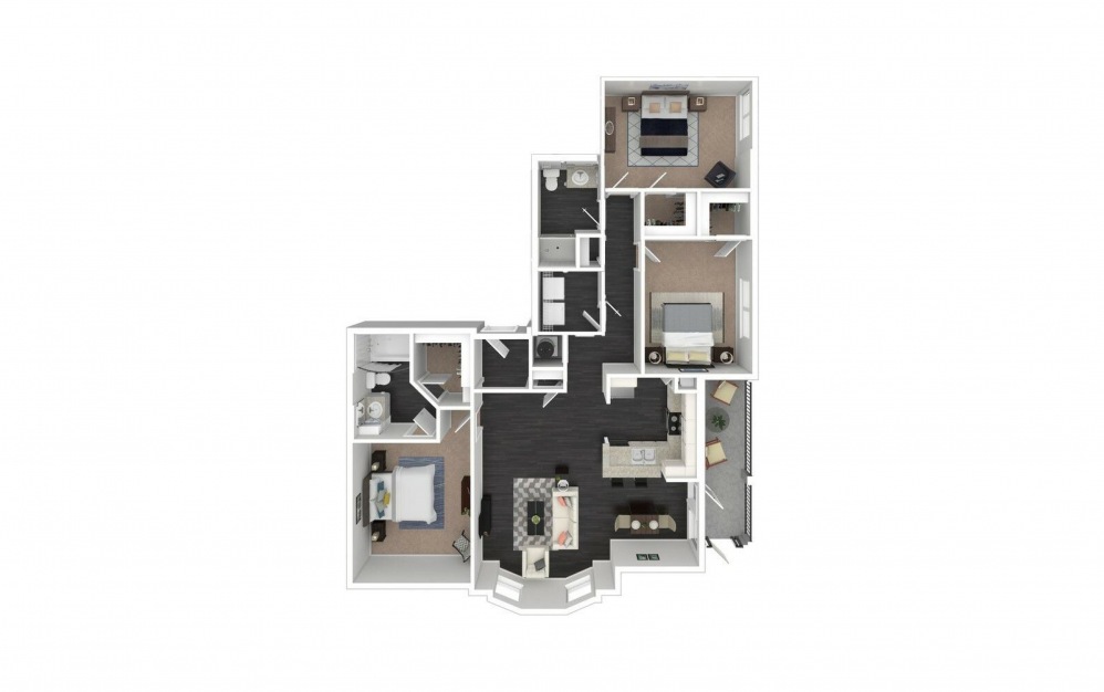 Villager 2 - 3 bedroom floorplan layout with 2 baths and 1225 square feet.