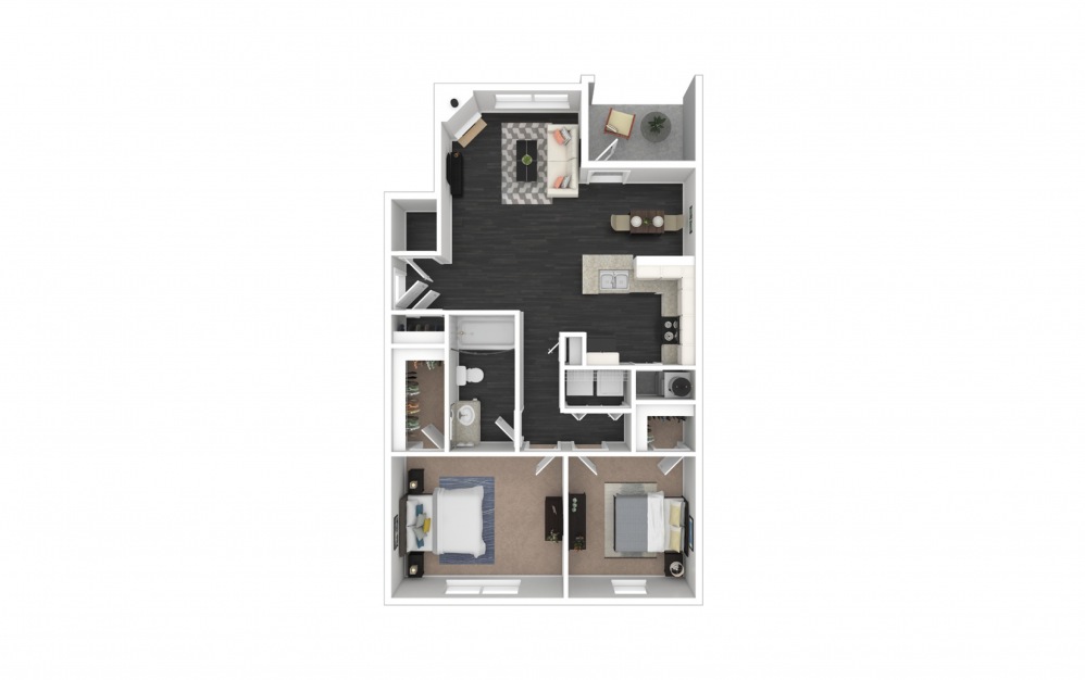 Wellington DN - 2 bedroom floorplan layout with 1 bath and 859 square feet.