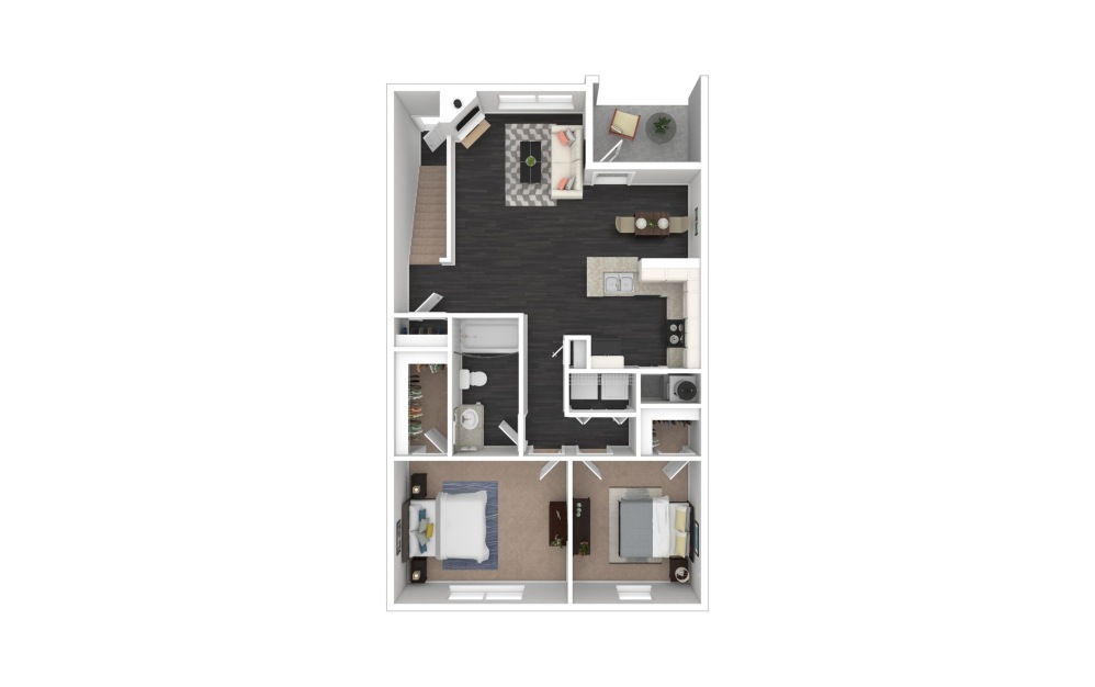 Wellington UP - 2 bedroom floorplan layout with 1 bathroom and 908 square feet