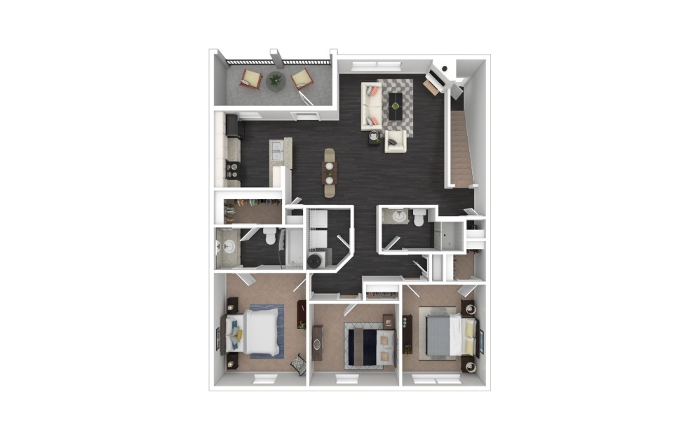 Windsor - 3 bedroom floorplan layout with 2 bathrooms and 1227 square feet