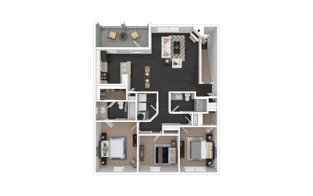 Windsor - 3 bedroom floorplan layout with 2 baths and 1227 square feet.