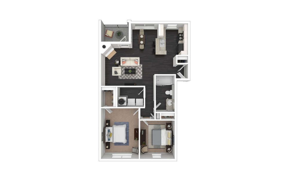 Wyndham - 2 bedroom floorplan layout with 1 bath and 881 square feet.